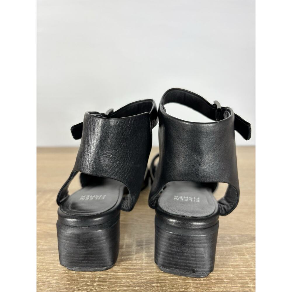 Eileen Fisher Vera Cuoio Leather Block Heel Sandals Pewter Black Womens 7.5 - Picture 8 of 13